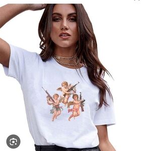 Nwt Angel Print Guns Tee Shirt Baby Tee 90s Y2K Dollskill Sugarthrillz